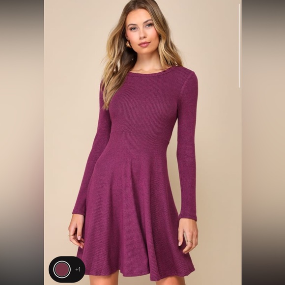 Fit and Fair Mauve Purple Ribbed Knit Long Sleeve Skater Dress - Picture 2 of 5